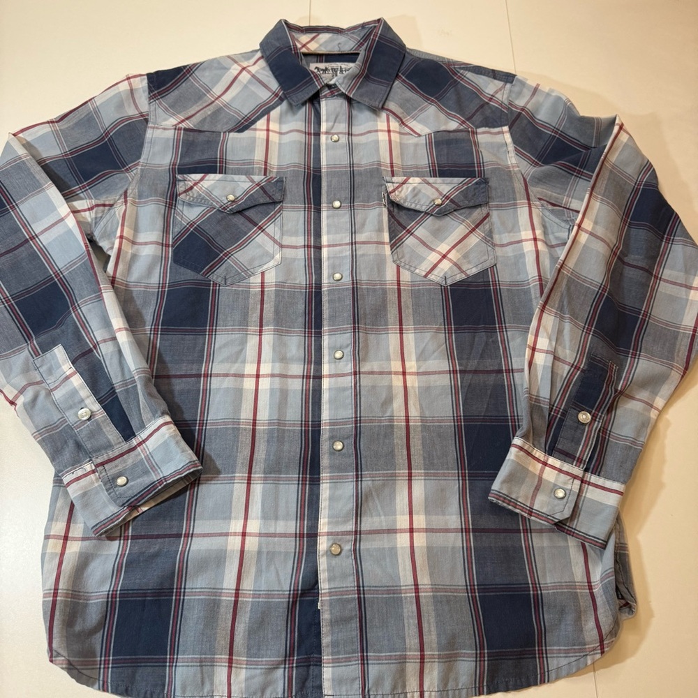 Levi's Pearl Snap Cowboy Western Plaid Shirt Men Medium long sleeve